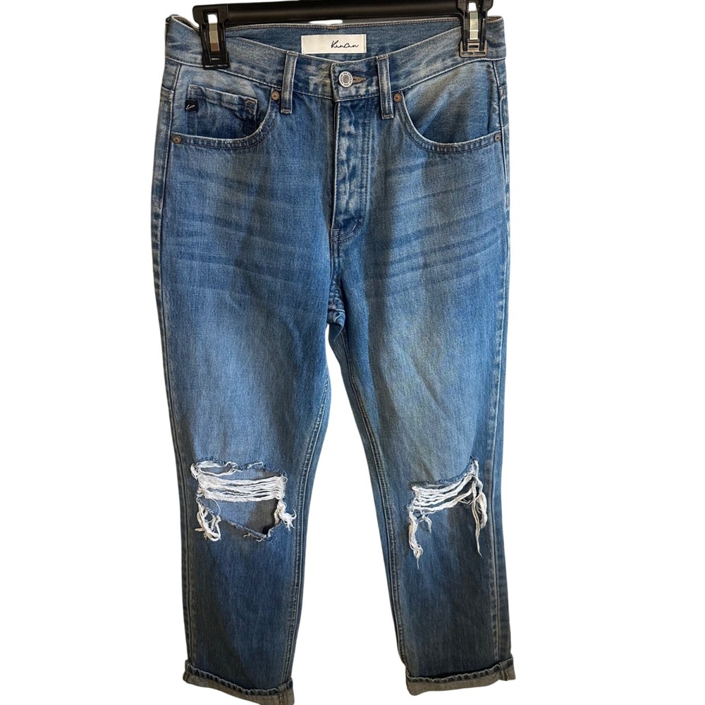 KanCan Distressed Jeans Womens 1/24 Blue High Rise Mom Jeans Ripped Denim